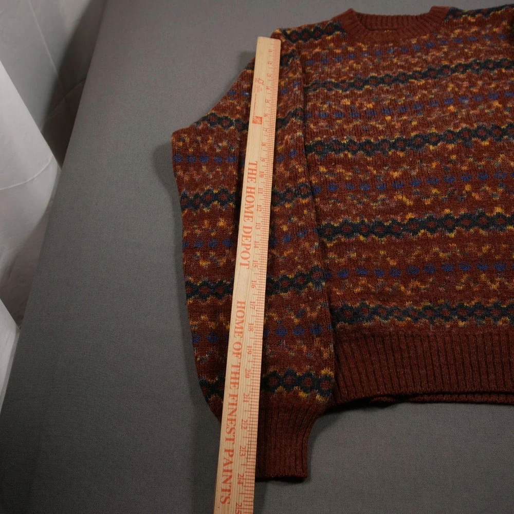 Vintage 80s Fair Isle Geometric Knit Men Sweater L Boho Coastal Rustic College